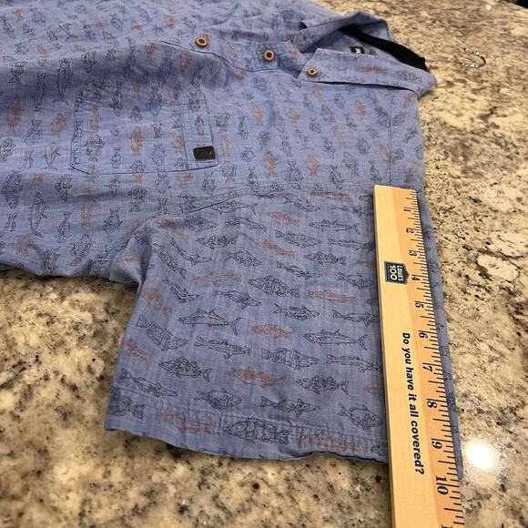 Solaris Shirt Men’s XL Blue Fish All Over Design Short Sleeve Fishing Camp Shirt - Picture 8 of 10